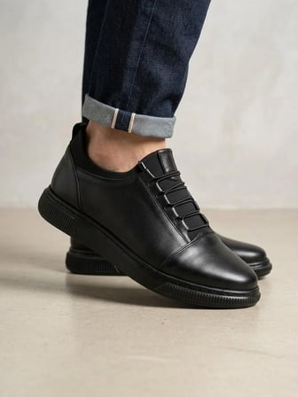 BEREN Hakiki Deri Siyah Erkek Sneaker Ortopedik İç Taban Konforlu Casual Günlük Ayakkabı