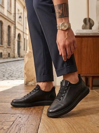 BEREN Hakiki Deri Siyah Erkek Sneaker Ortopedik İç Taban Konforlu Casual Günlük Ayakkabı