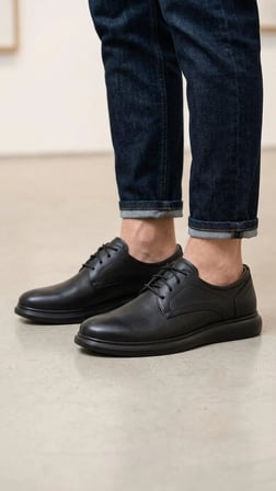BEREN Erkek Hakiki Deri Siyah Klasik Casual Ayakkabı Ortopedik Taban Comfort Derby