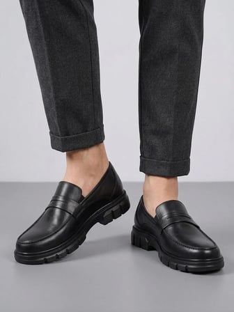 BEREN Erkek Siyah Hakiki Deri İç Ortopedik Taban Penny Loafer Günlük Casual Ayakkabı