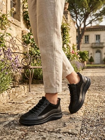 BEREN Kadın Hakiki Deri Siyah Casual Ayakkabı Ortopedik Taban Süet Kombin Sneaker