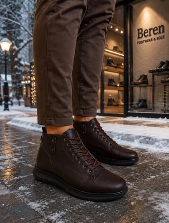 BEREN Erkek Hakiki Deri Kahverengi Kışlık Bot Ortopedik Taban Bağcıklı Casual Sneaker Bot