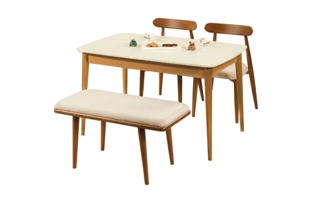 GANNİ HOME Bergamo Açılır Yemek Masası Takımı Krem Ceviz – MDF Tabla, Gürgen İskeletli Modern Tasarım