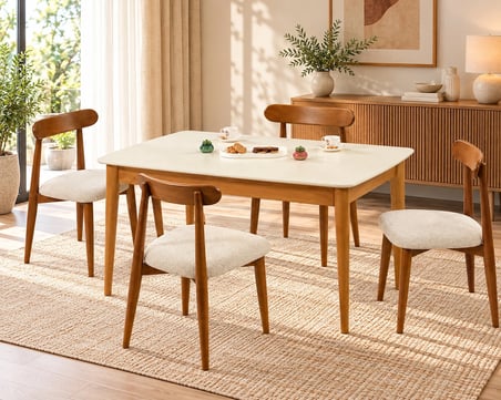 GANNİ HOME Bergamo Açılır Yemek Masası Takımı Krem Ceviz – 4 Adet Oslo Sandalye, MDF Tabla ve Gürgen İskelet