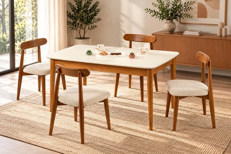 GANNİ HOME Bergamo Açılır Yemek Masası Takımı Krem Ceviz – 4 Adet Oslo Sandalye, MDF Tabla ve Gürgen İskelet