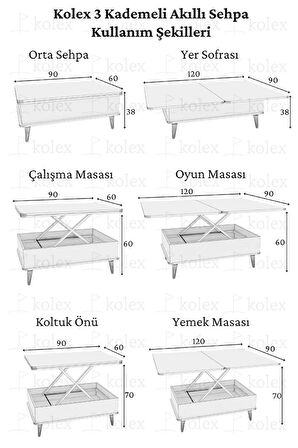 Berlin Beyaz Orta Sehpa Akıllı Sehpa Sihirli Masa Çekmeceli Ayaklı