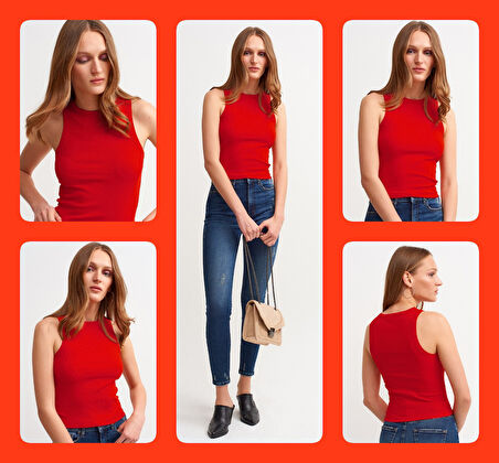 Fitilli Halter Yaka Örme Atlet