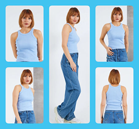 Fitilli Halter Yaka Örme Atlet