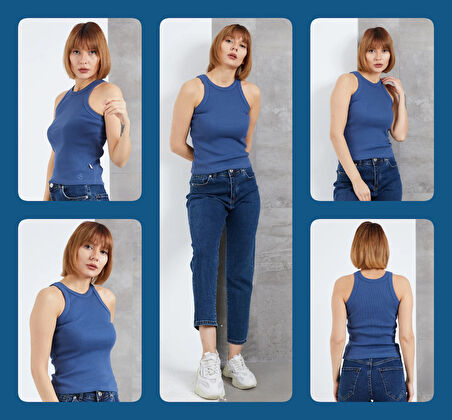 Fitilli Halter Yaka Örme Atlet