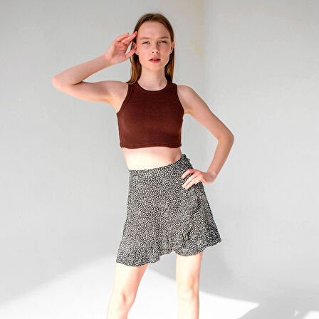 Fitilli Süper Crop Halter Yaka Örme Atlet