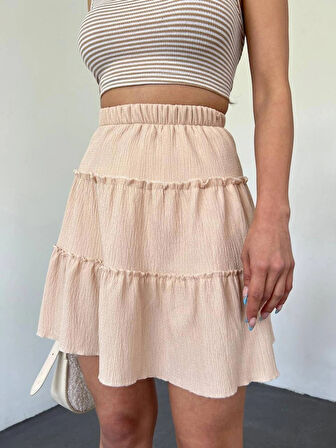 Şortlu Etek Beli Lastikli Parça Kumaş