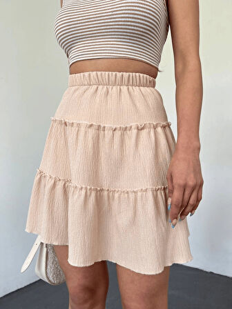 Şortlu Etek Beli Lastikli Parça Kumaş