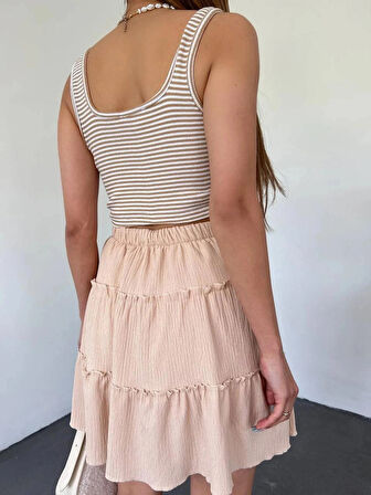 Şortlu Etek Beli Lastikli Parça Kumaş