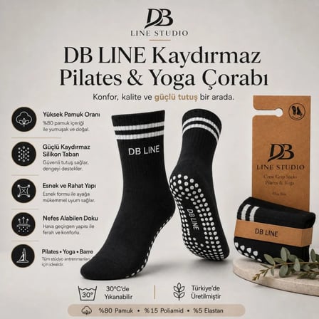 Db Lıne Kaydırmaz Yoga Pilates Çorabı | Pamuklu Silikon Taban, Barre Stüdyo Spor