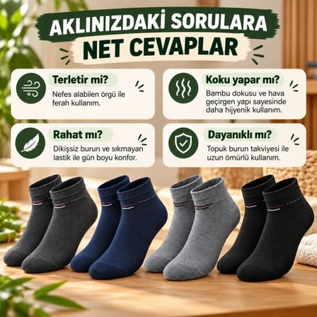 Erkek Bambu Patik Çorap 8'li Set Yumuşak Dikişsiz Nefes Alan Sıkmayan Lastikli Günlük Rahat Çorap