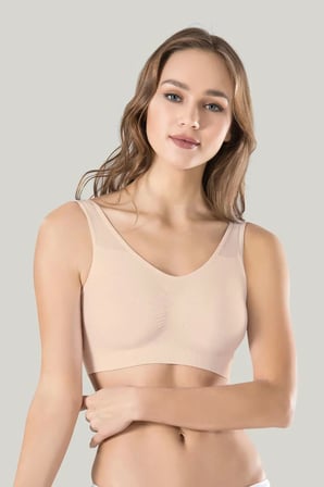 Kadın Gri Kalın Askılı Çıkarılabilir Pedli Örme Seamless Dikişsiz Basic Büstiyer