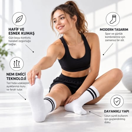 Unisex Beyaz Çorap Siyah Çizgili 9'lu Set Uzun Soket Günlük Spor Kolej Stil Kadın Erkek Çorabı
