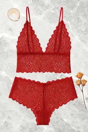 Kırmızı Dantel Bralet Şort Takımı Askılı Şık Kadın Ev Giyim
