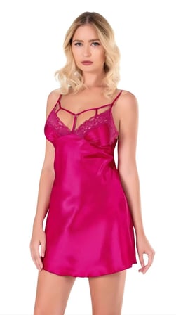 Vişne Saten Mini Gecelik Zarif Kadın Gece Elbisesi