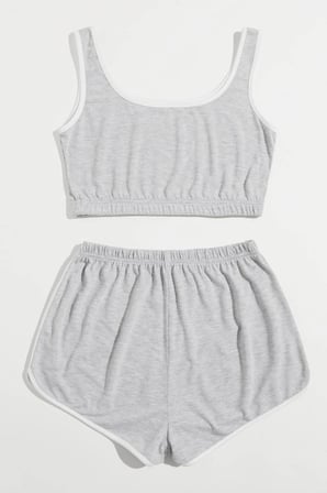 Kadın Gri Askılı Crop Top Ve Şortlu Gecelik Takım