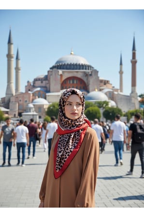Leopar Lajivert Krem Eşarp