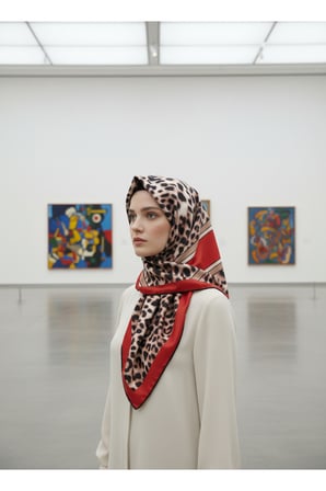 Leopar Lajivert Krem Eşarp
