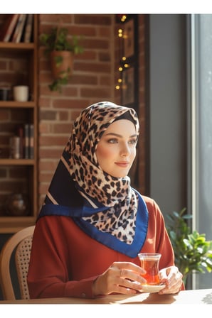 Leopar Lajivert Krem Eşarp