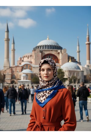 Leopar Lajivert Krem Eşarp