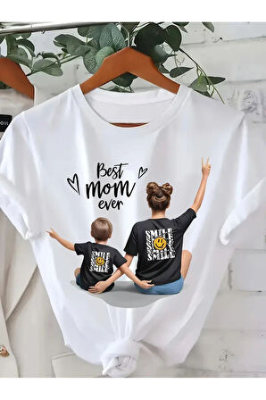 Unisex Best Mom Ever Baskılı Oversize T-shirt