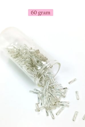 Uzun Boru Kesme Boncuk Çap 2mm Uzunluk 10 mm - 60 Gram - Parlak Gümüş - BNC296