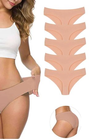 5 Adet Kadın Dikişsiz Lazer Kesim Esnek İz yapmayan Külot Ten mudanis