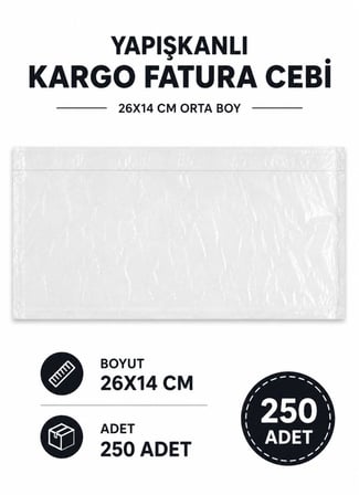 26x14 Cm Orta Boy Yapışkanlı Kargo Fatura Cebi 250 Adet