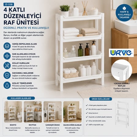 4 Katlı Sepet Organizer Raf Düzenleyici 465x145x690 mm