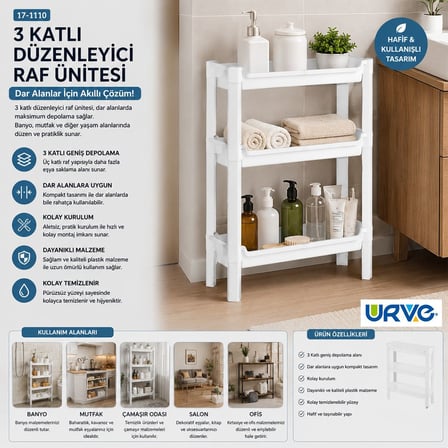 3 Katlı Sepet Organizer Raf Ünitesi 465x145x500 mm