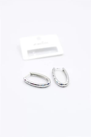 Oval Taşlı Küpe - Gümüş