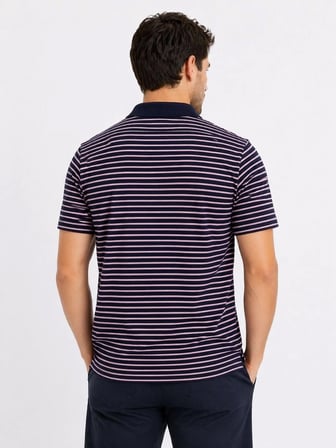 Erkek Pike Kumaş Gül Kurusu Çizgili Polo Yaka Tişört Kısa Kol T-Shirt - Siyah