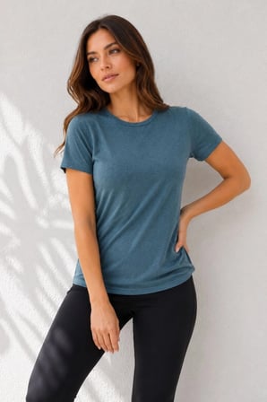 Kadın Basic Tişört Bisiklet Yaka Kısa Kol Günlük Yazlık Slim fit T-Shirt - Füme