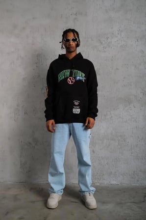 Baskılı Kapüşonlu Sweatshirt - Siyah