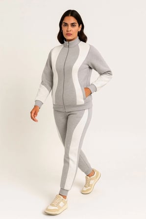 Premium Parçalı Eşofman Takım - Dik Yaka Fermuarlı Sweatshirt - Gri