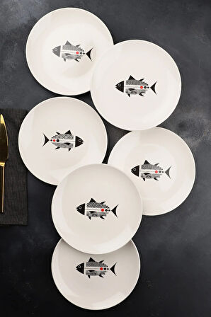 Fish Balık 6 Parça Seramik 21 cm Pasta Tabağı