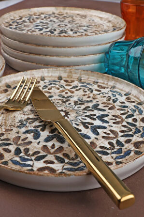 Porselen 6'lı Antik Desen Dijital Baskı Pasta Tabağı 20 Cm