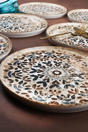 Porselen 6'lı Antik Desen Dijital Baskı Pasta Tabağı 20 Cm
