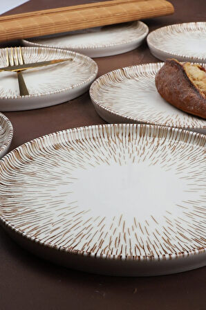 Porselen Çizgi Desen Dijital Baskı 6'lı Pasta Tabağı 20 Cm