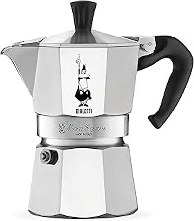 Moka Express Espresso Cezvesi, 3 Kişilik, 130 ml Hacim, Alüminyum Döküm Gövde ve Termoplastik Sap, Gümüş Renk