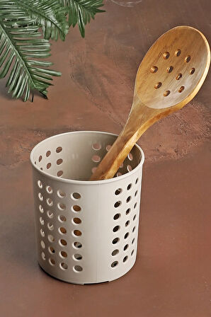 Plastik Delikli Dik Kaşıklık & Tezgah Üstü Düzenleyici & Servis Standı Bej