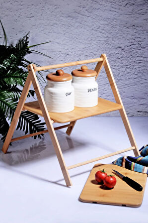 2 Katlı Çok Amaçlı Bambu Açılıp Kapanabilir Sunumluk - Organizer - Demonte 2 Katlı Bambu İkramlık