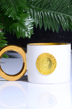 Altın Motifli New Bone Porselen Lüks Kupa