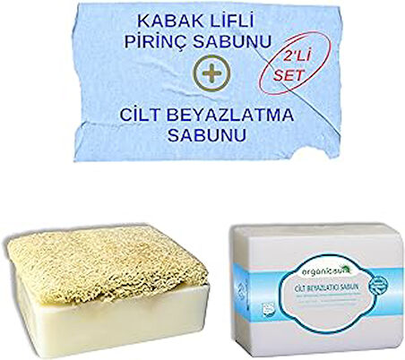 Organicsun 2'li Set Doğal Kabak Lifli Pirinç Sabunu ve Cilt Beyazlatma Sabunu