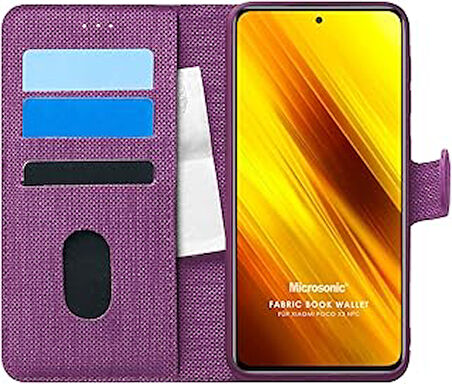 Poco X3 Pro için Kılıf Fabric Book Wallet Mor [Poco X3 Pro ile Uyumlu Kılıf - Mor]