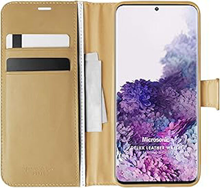 Galaxy S20 için Kılıf Delux Leather Wallet [Galaxy S20 ile Uyumlu Kılıf - Gold]